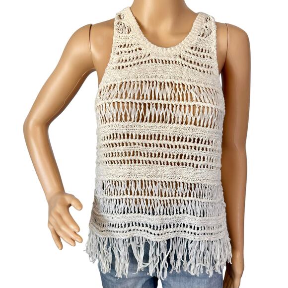 2/$15 American Eagle Crochet Fringe Tank Top Ivory Size XS - Picture 2 of 7